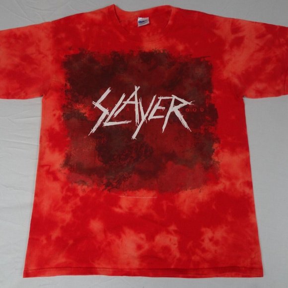 RARE SLAYER WORLD PAINTED BLOOD LARGE RED TIE-DYE T-SHIRT H1988 (SMALL HOLE)